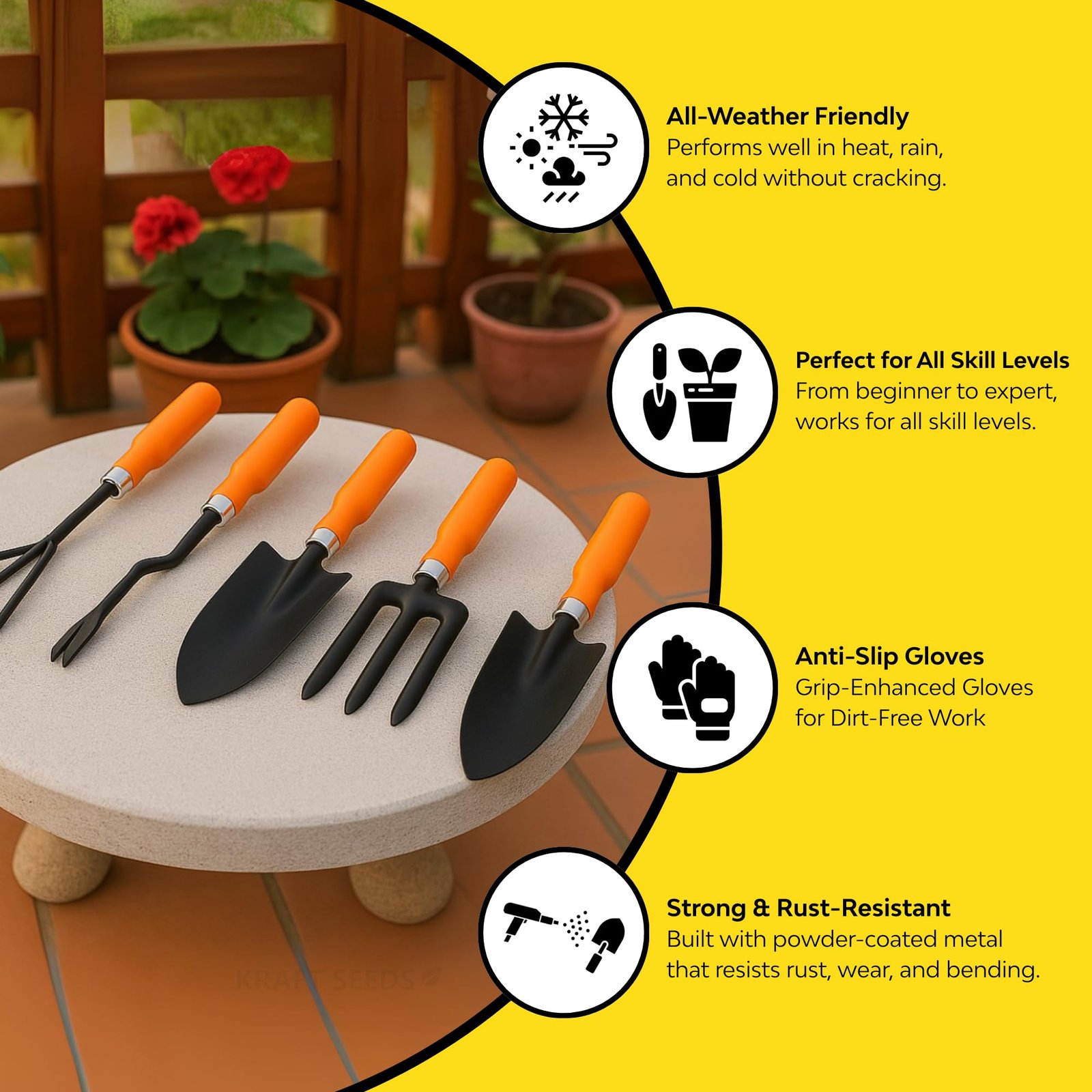 Home Tools, 7Pcs Gardening Tools Kit for Home Garden - (Cultivator, Fork, Trowels, Weeder, Gloves, Pruner Cutter), Lightweight, Portable, Durable Gardening Items for Indoor and Outdoor Use - Image 6
