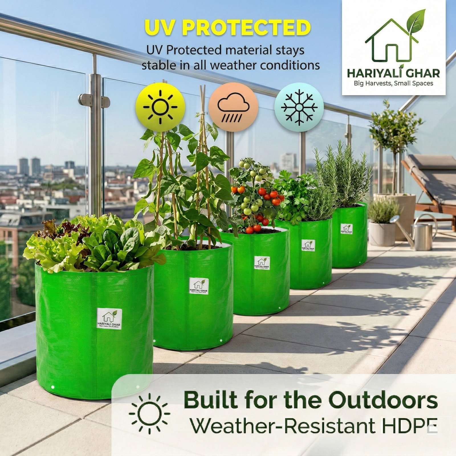 Premium HDPE Uv Protected 260 GSM Round Shaped Green Colour Grow Bags Suitable for Terrace and Vegetable Gardening 15x15 Inch Pack of 8 - Image 7