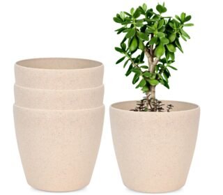 Set of 4 Earth-Friendly Deco 12" Self-Watering pots and Planters | Bamboo Based | UV Protected | for Indoor, Home Decor, Outdoor, Balcony & Garden | Sand Castle