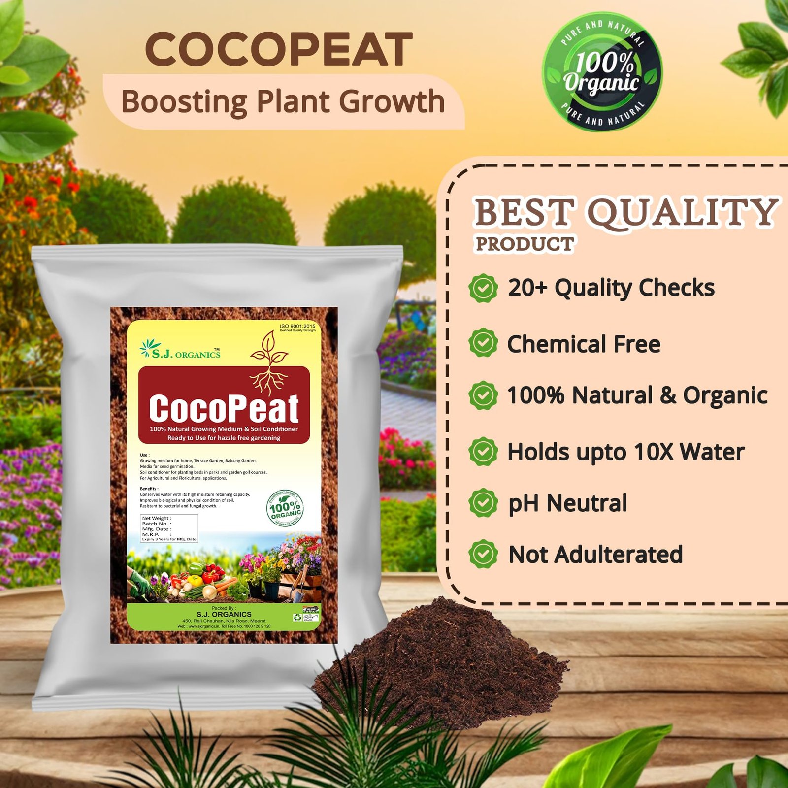 SJ Organics Cocopeat Powder Ready to Use 20 Kg – Bulk Pack Coconut Coir Soil Conditioner for Agriculture, Nursery, Commercial Gardening & Potting Mix, Organic - Image 2