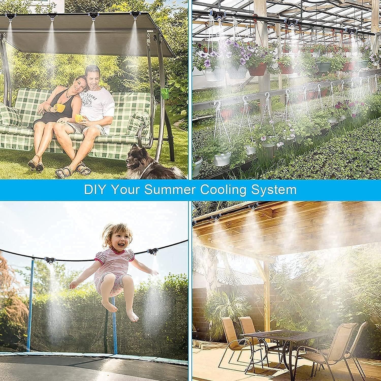 Outdoor Misting System with Adjustable Nozzles, Garden Irrigation Kit, Black, 6 Spray Heads, Automatic Watering System for Greenhouse, Patio, Lawn Cooling - Image 7