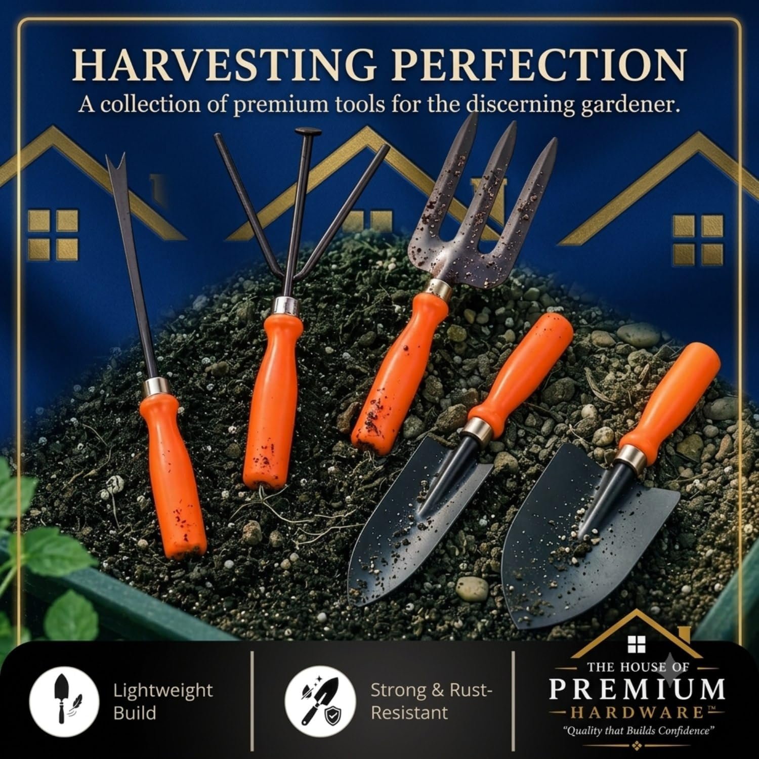 Gardening Hand Tools Set - 5 Pieces (Cultivator, Big and Small Trowel, Weeder, Fork) | Tools for Home Garden | Durable Plant Tool Kit | Farming Tools - Image 5